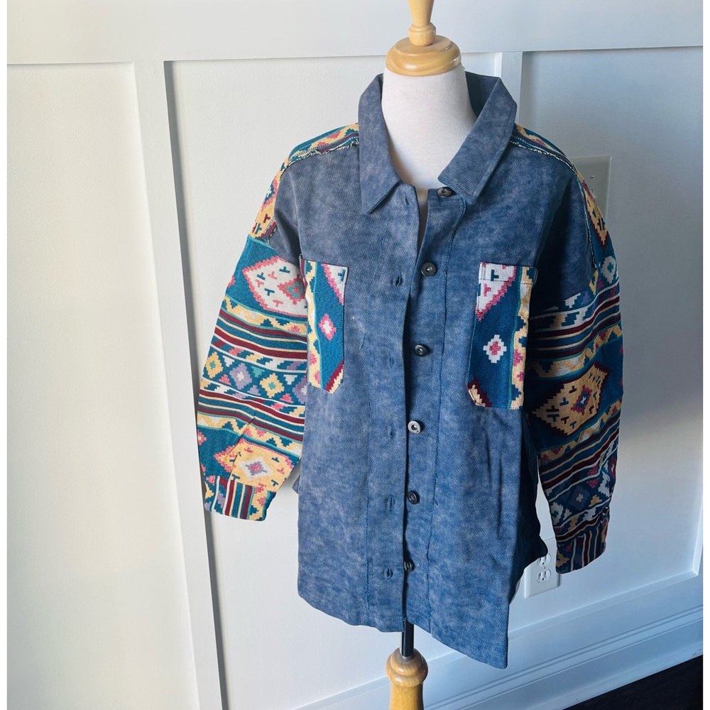 Western Boho Aztec Denim Shacket